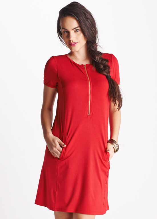 Aster Red Zip Breastfeeding Dress by Floressa Clothing