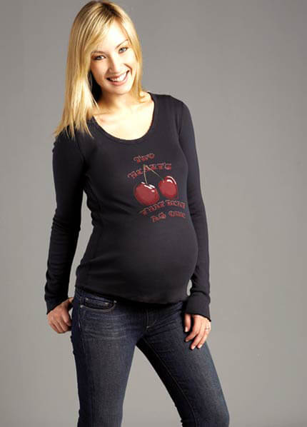 PT382 - '2 Hearts that Beat as One' Organic L/S Tee :  hip maternity wear queen bee maternity maternity dresses maternity