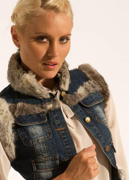 LIL Designs - 'Her Ambition' Denim Crop Vest w Faux Fur Trim :  nursing wear maternity clothing maternity maternity wear
