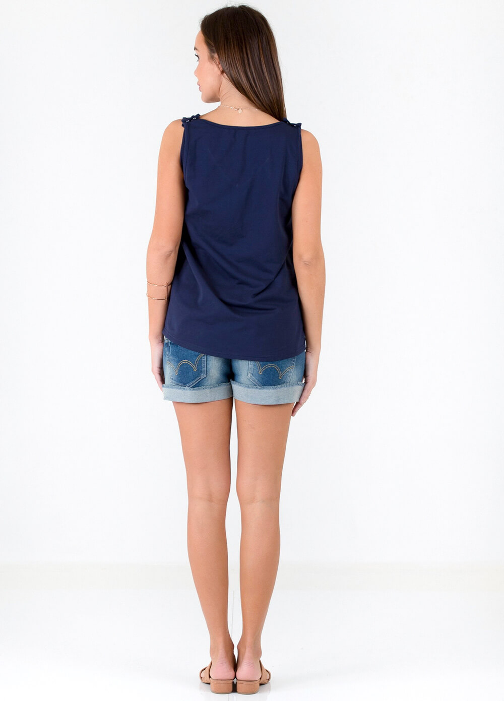 Nathan French Terry Postpartum Nursing Tank Top in Navy by Trimester