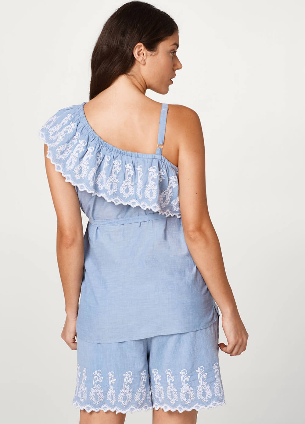 Maternity One Shoulder Flounce Top in Blue by Esprit