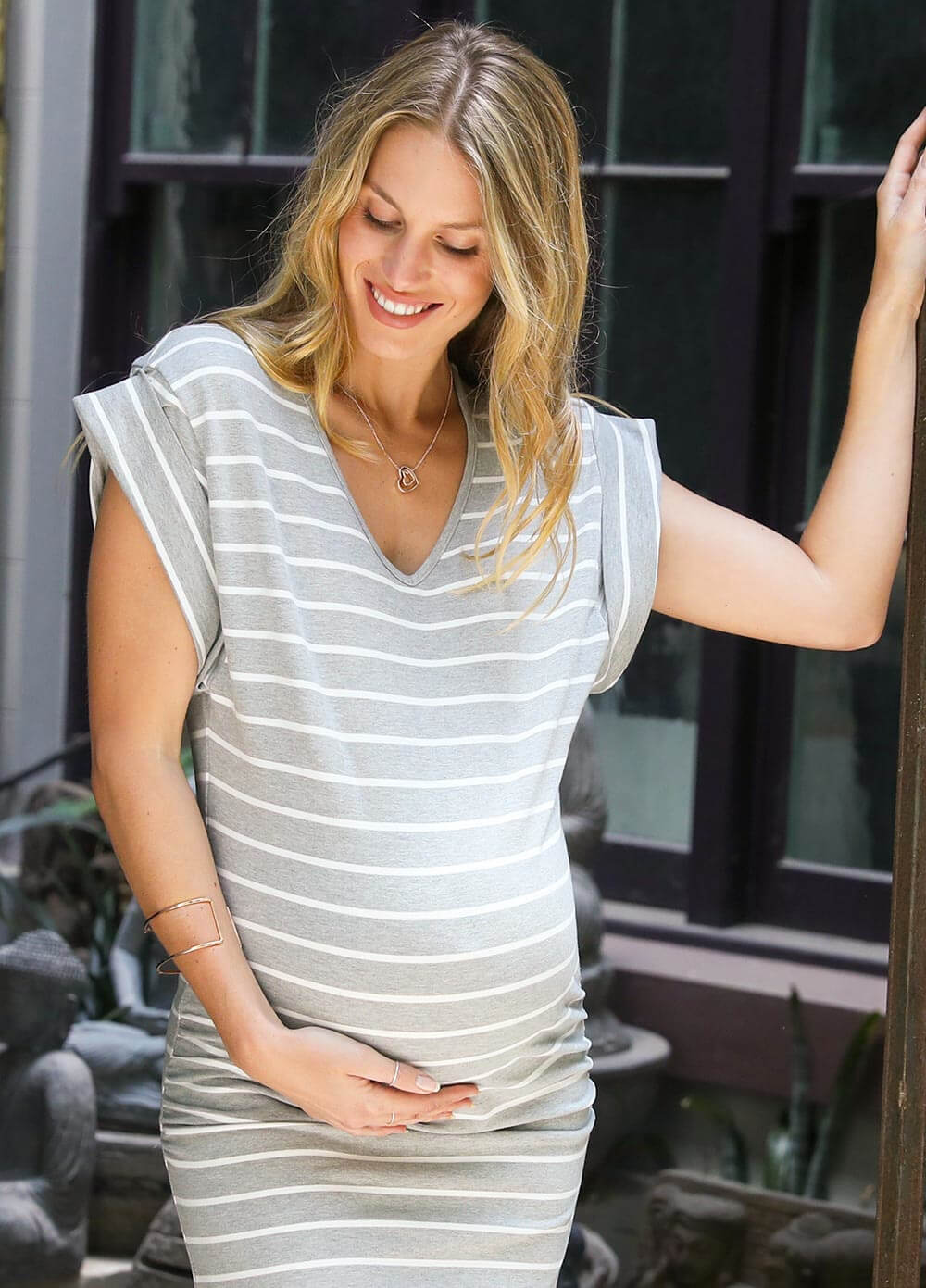 Justin Maternity Dress in Grey Stripes by Trimester
