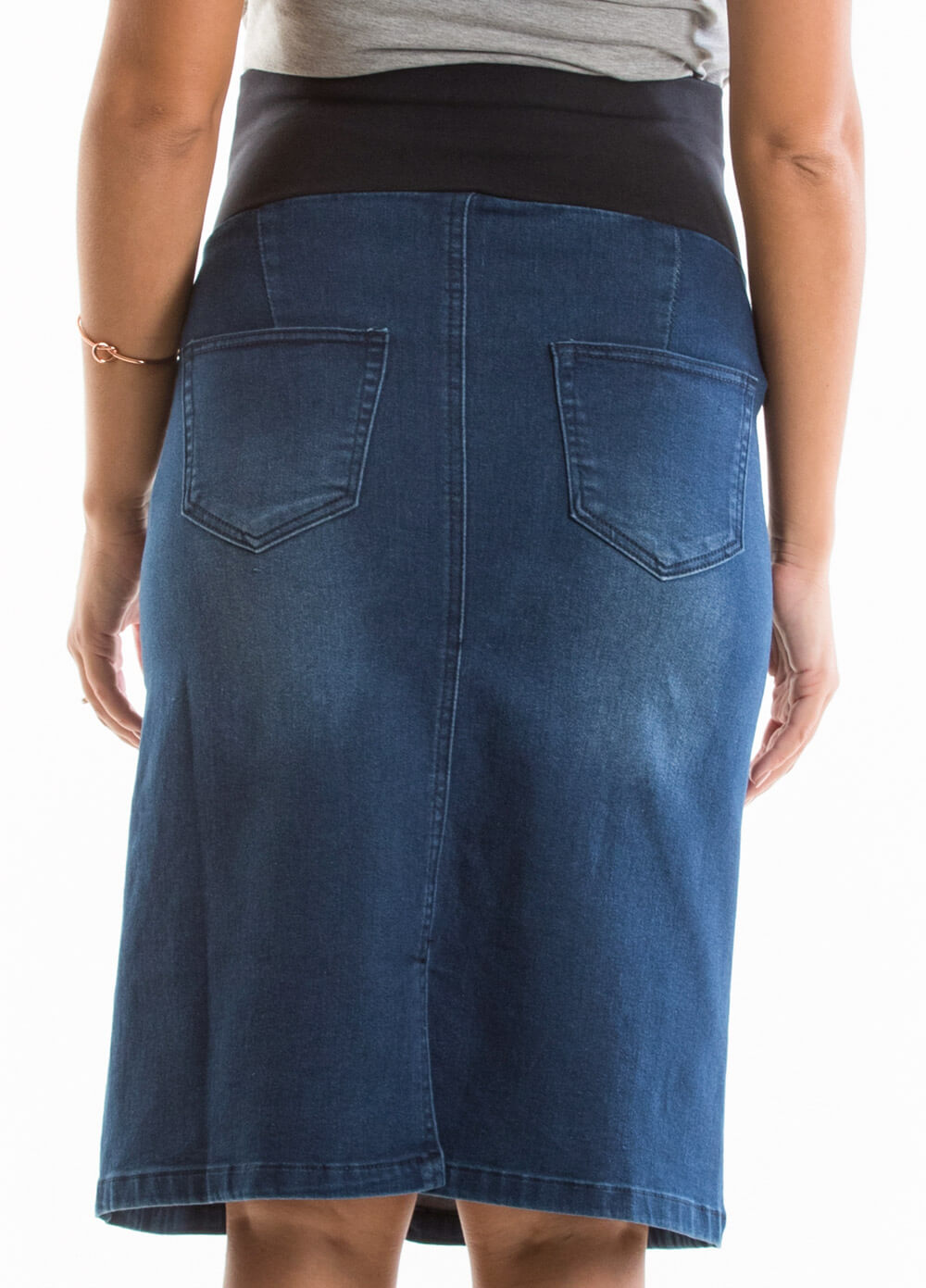 Maternity Denim Skirt in Blue Wash by Queen Bee 