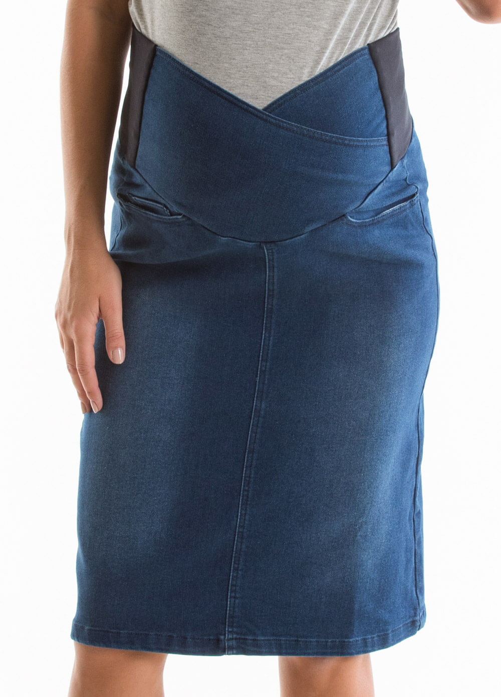 Maternity Denim Skirt in Blue Wash by Queen Bee 
