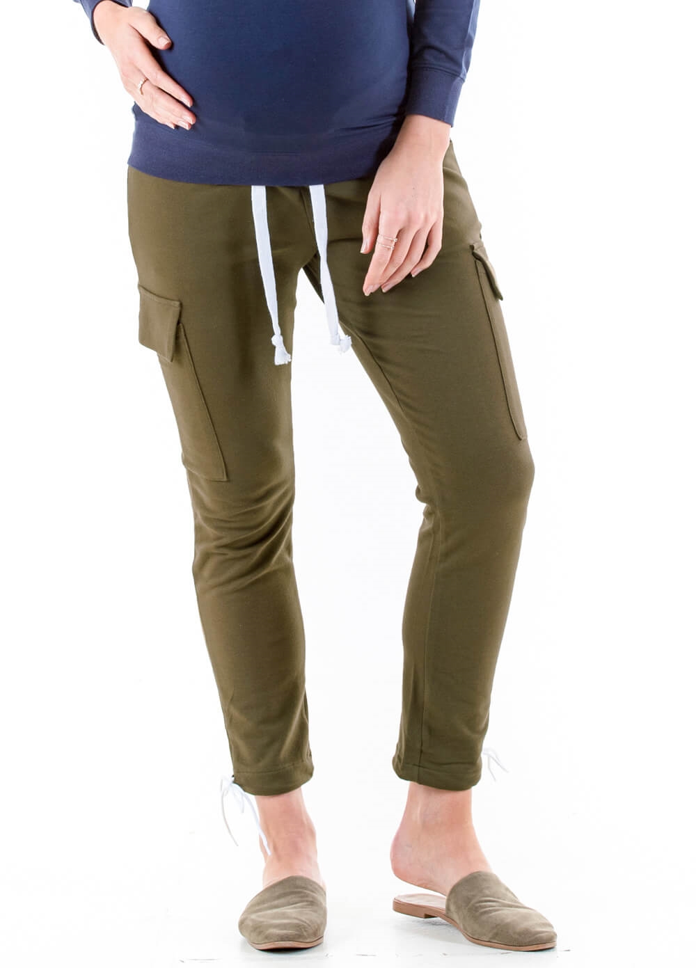 Cory Maternity Cargo Joggers in Olive by Trimester