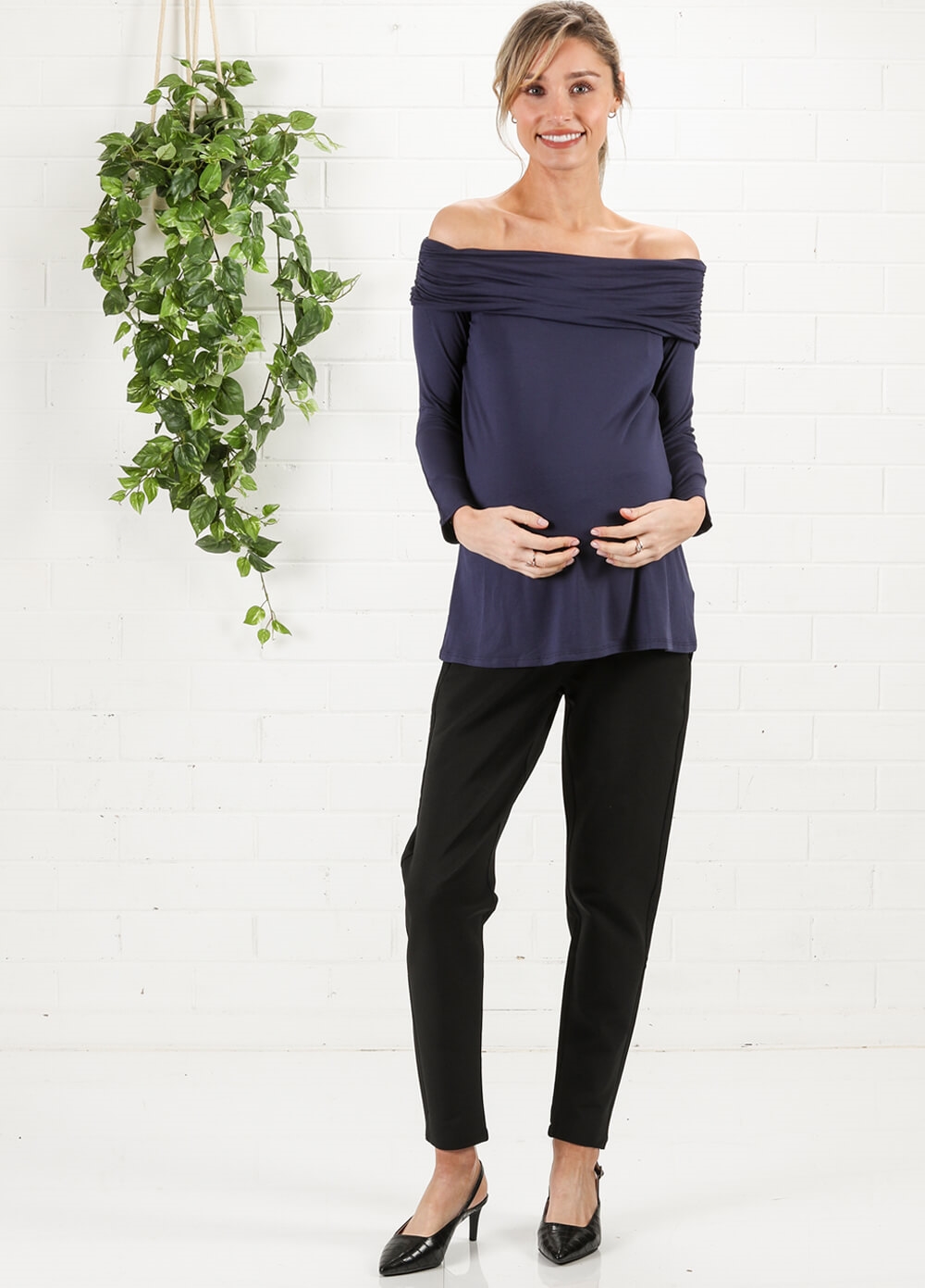 Off Shoulder Maternity Top in Navy by Maternal America 