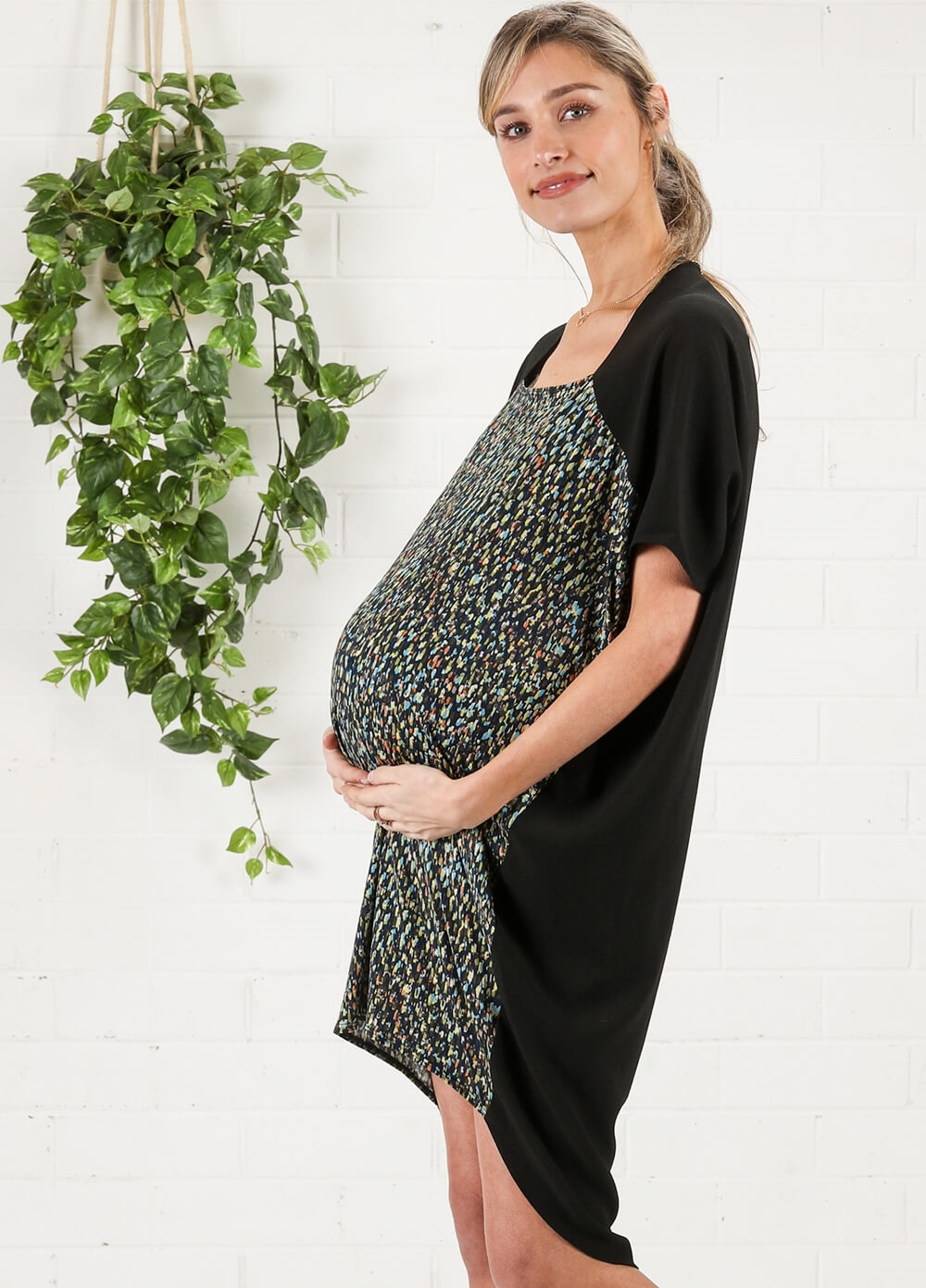 Boxy Maternity Shift Dress in Abstract Print by Maternal America 
