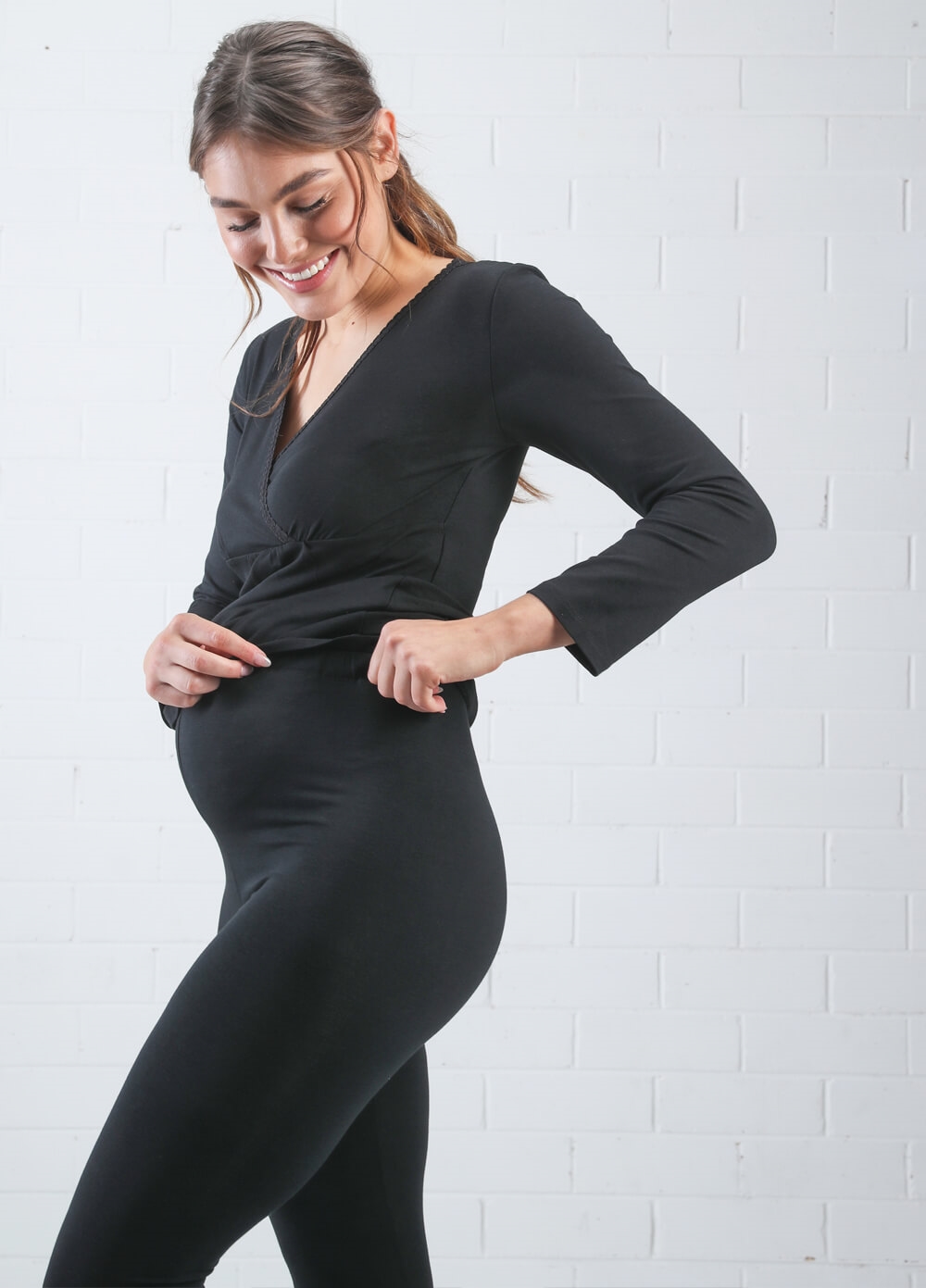 Lait & Co - Lilou L/S Maternity Nursing PJ Loungewear Set in Black