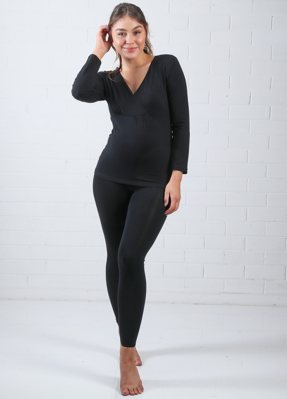 Lait & Co - Lilou L/S Maternity Nursing PJ Loungewear Set in Black