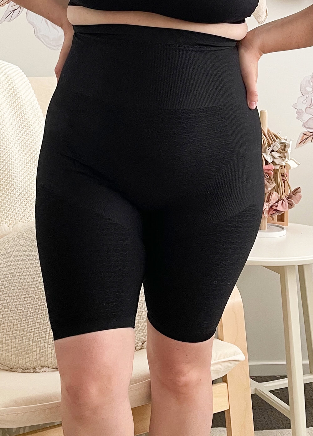 High Waist Postpartum Recovery Shorts in Black by Queen Bee 