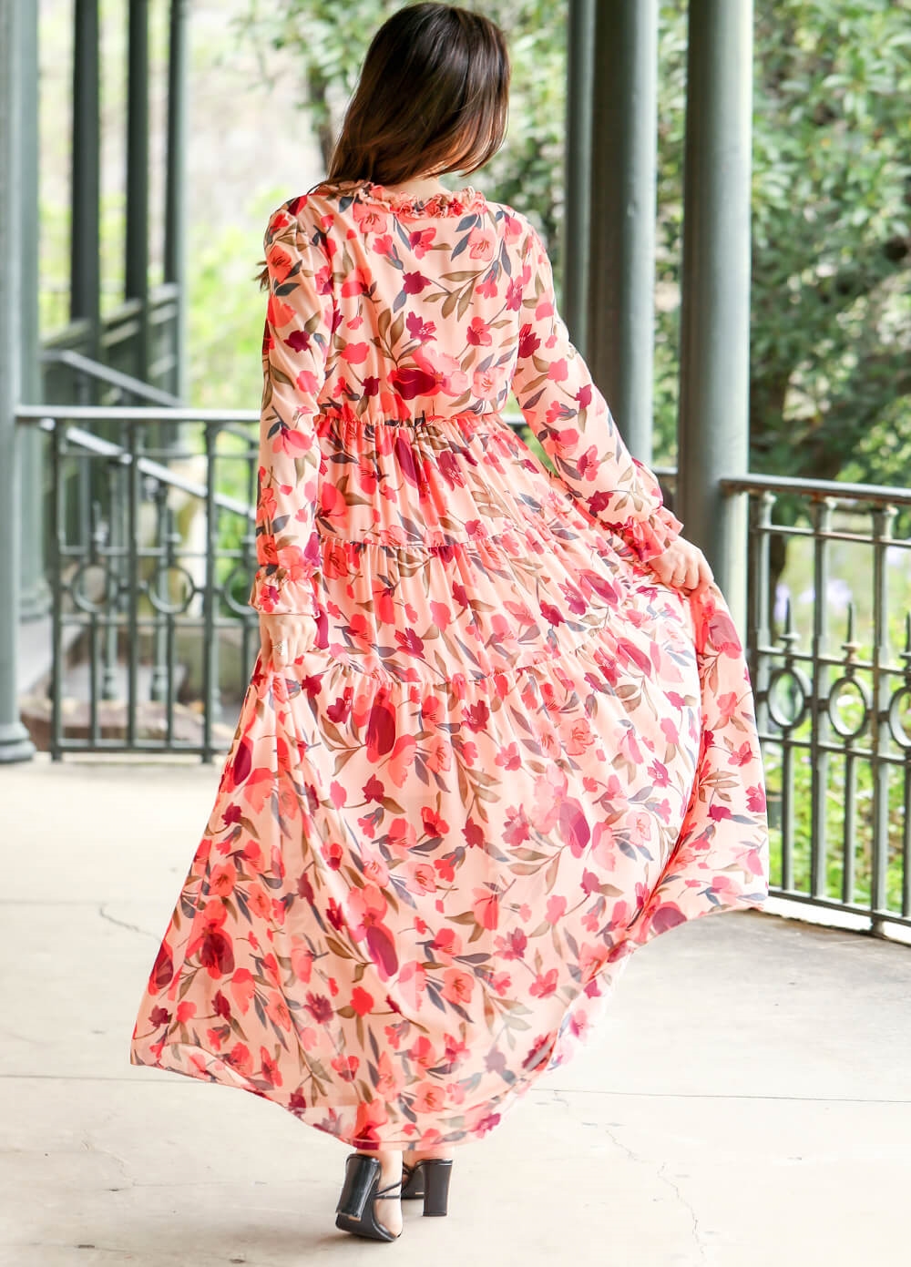 Lait & Co - Wanderlust Pink Floral Tiered Maternity Maxi Gown