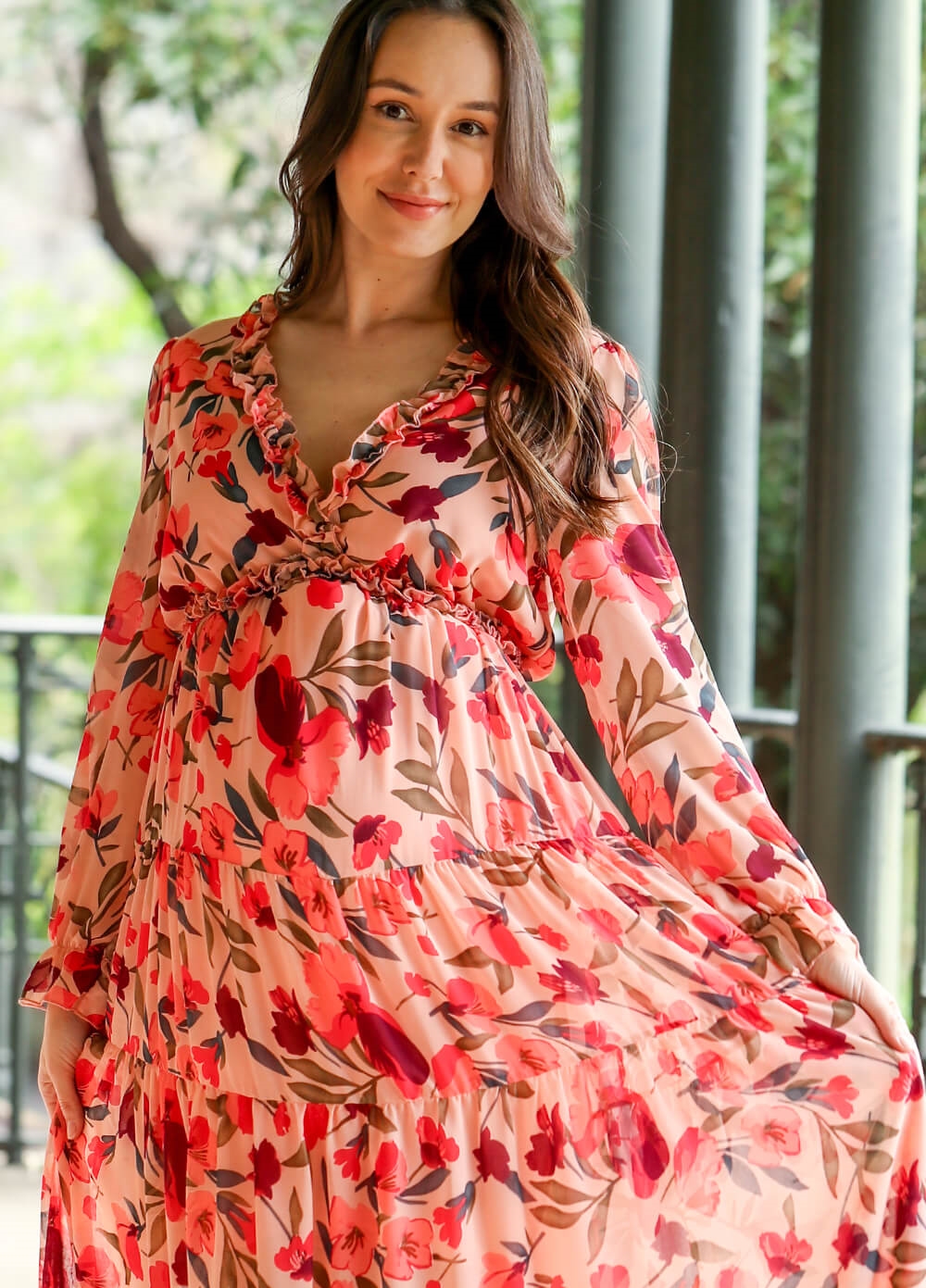 Lait & Co - Wanderlust Pink Floral Tiered Maternity Maxi Gown