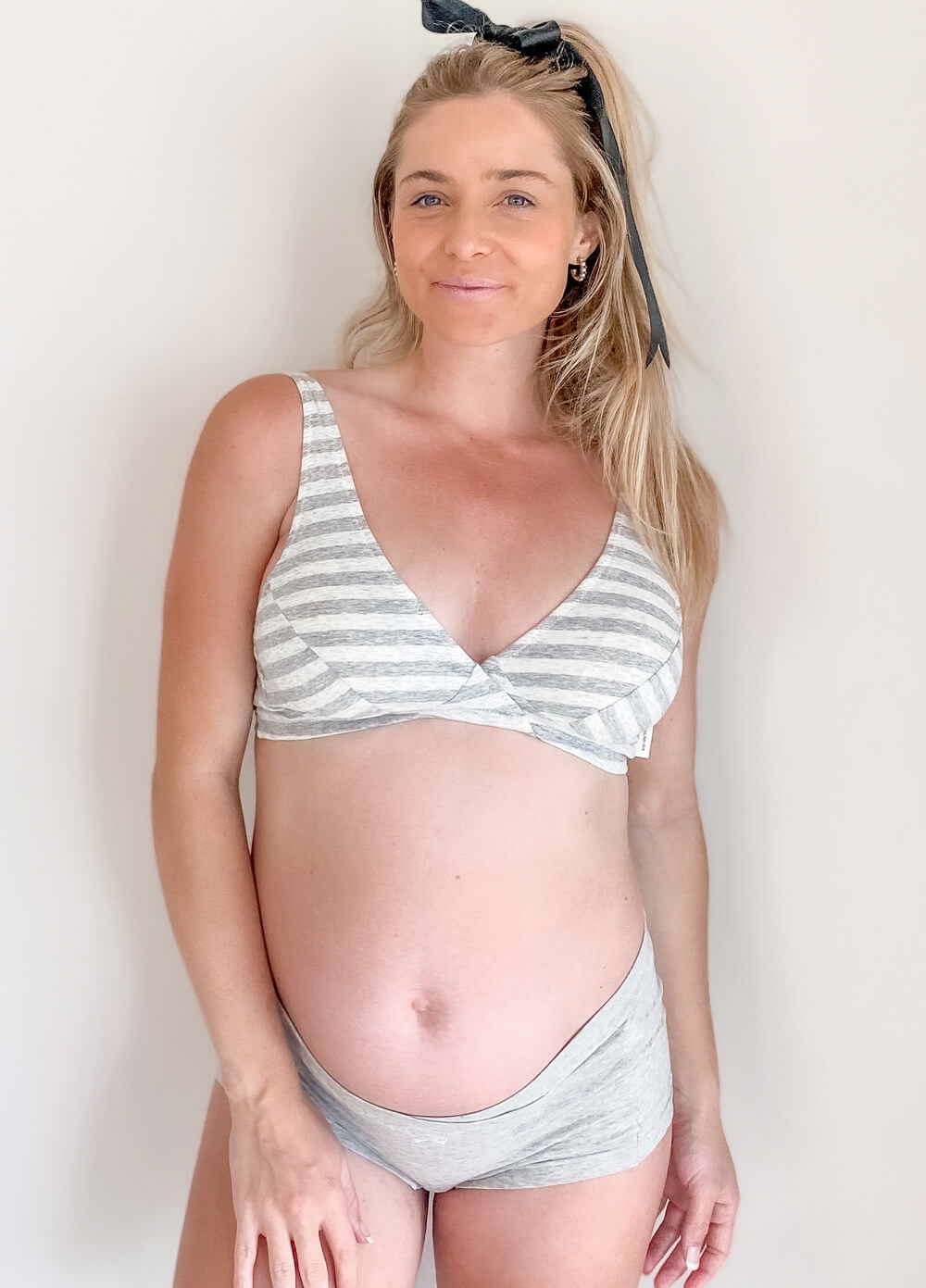 Amy Maternity Nursing Bra in Light Grey Stripe by Queen Bee