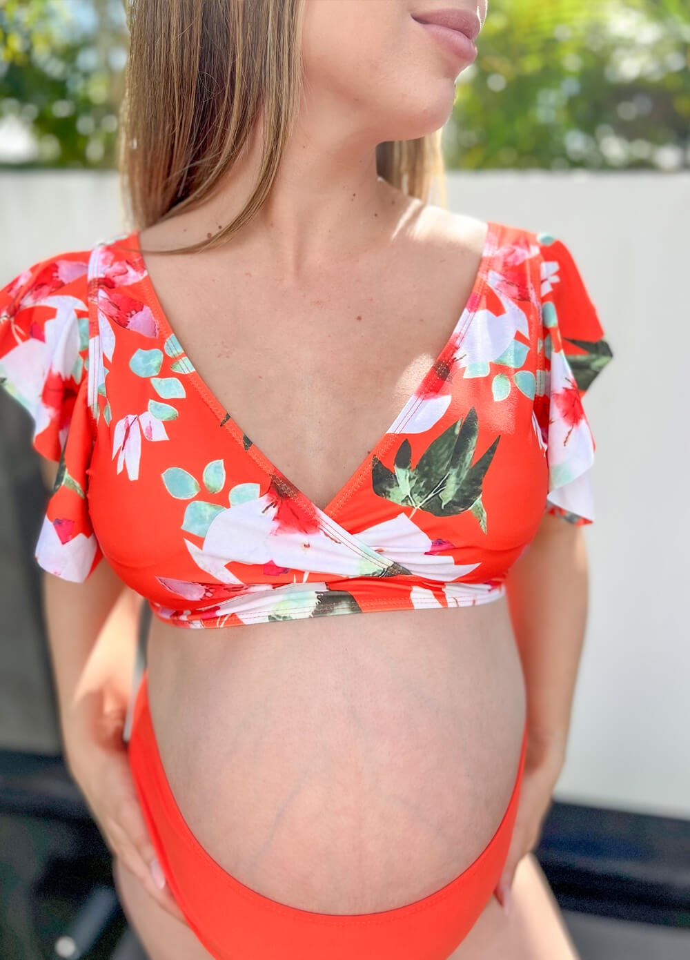 Lait & Co - Eden Maternity Bikini Set in Orange Floral | QueenBee