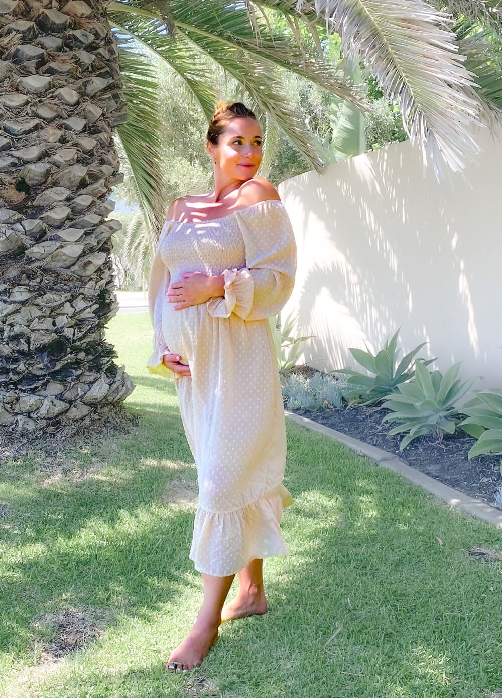 Lait & Co - Rosalie Smocked Maternity Midi Dress in Sepia