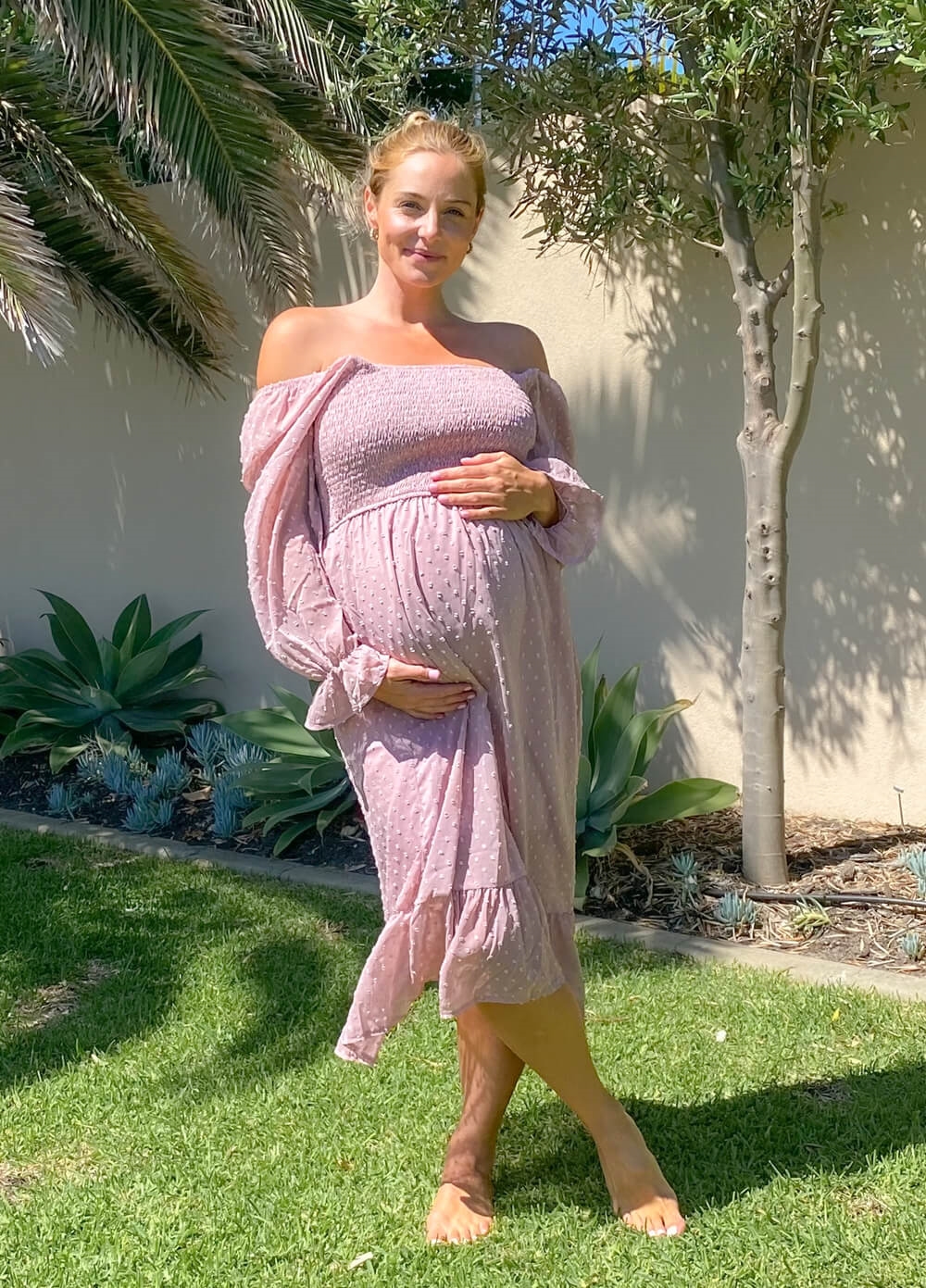 Lait & Co - Rosalie Smocked Maternity Midi Dress in Mauve