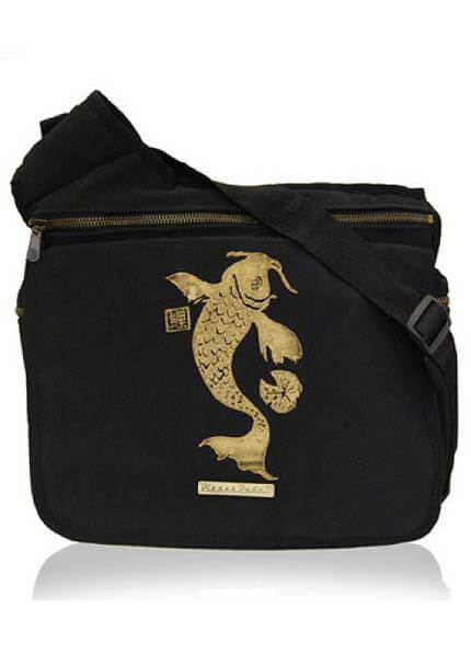 Diaper Dude - Black Faux Suede - Koi :  dads bag nappy bag baby bag diaper bag
