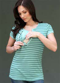 1 In The Oven - Striped Short Sleeve Nursing Henley - 2 colours * ON SALE *
