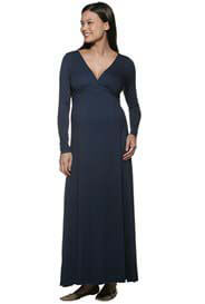 NOM - Long Sleeved Maxi Maternity Dress in Navy