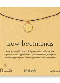 Dogeared - New Beginnings Gold Dipped Necklace w Lotus Flower Charm on Chocolate Waxed Cotton