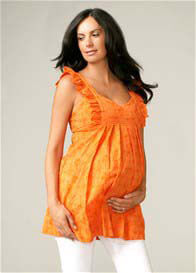 Maternal America - Embroidered Frill Maternity Top in Orange