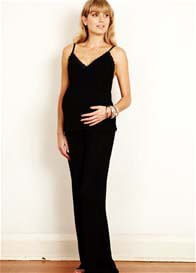 Milky Way - Ayla Lace Trim Nursing/Maternity PJ Set in Black