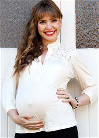 Maternal America - Knit Maternity Blouse in Ivory w Lace Yoke