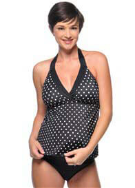PregO - 2 piece Polka Dot Maternity Tankini in Black