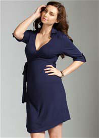 Trimester™ - Astute Collared Wrap Dress in Navy
