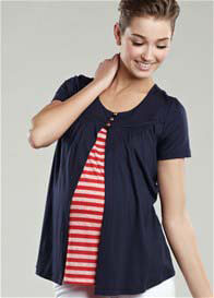 Maternal America - Nursing Camigan in Navy w Red Stripes