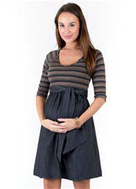 Maternal America - Striped Scoop Front Tie Dress