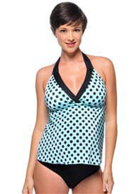 PregO - Aqua/Black Dot Trim Tankini