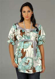 Lauren Kiyomi - Printed Charmeuse Square Neck Maternity Blouse - ON SALE