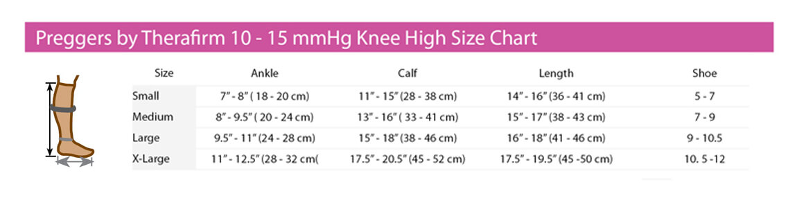 Preggers Maternity Knee Highs Size Chart
