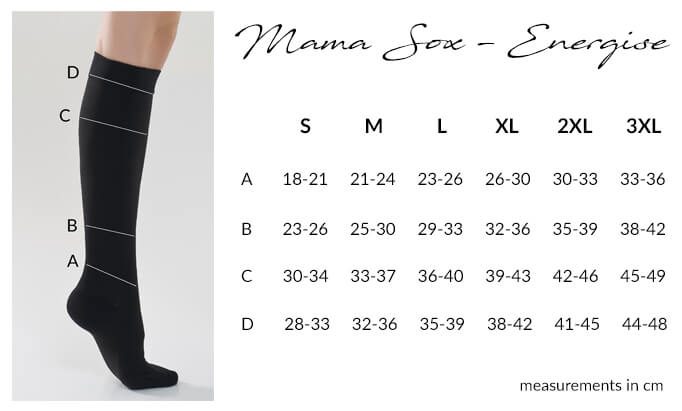 Energise Compression Socks Size Chart