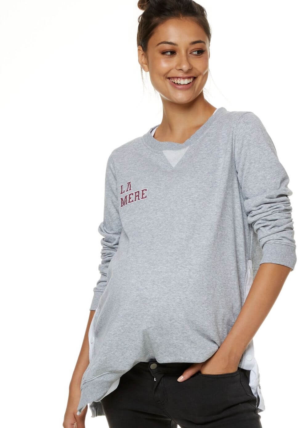 Bae - On Your Side Snap Sweat in Grey - ON SALE