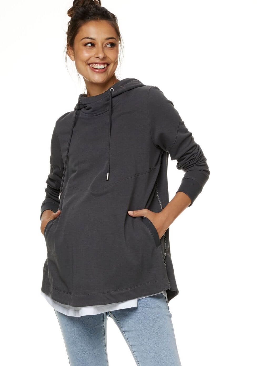 Bae - Softer Side Zip Maternity Hoodie in Slate | Queen Bee