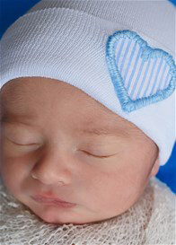 Ilybean - Newborn White Hat with Blue Heart Stripes