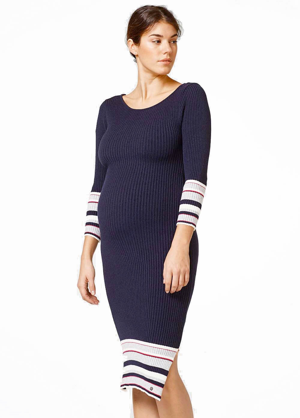 Border Trim Ribbed Knit Maternity Dress by Esprit
