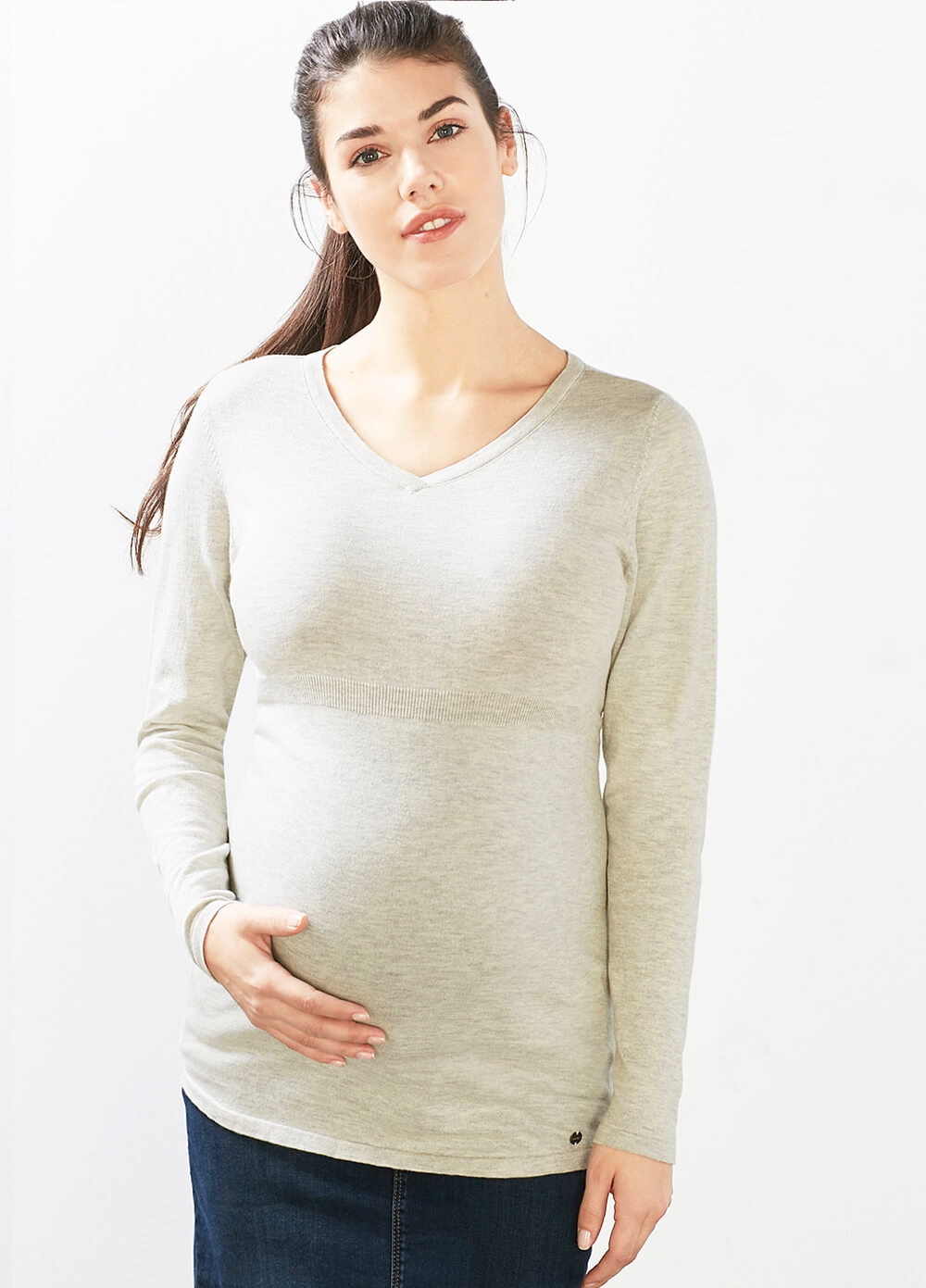 Esprit - Fitted Cotton Knit Jumper in Pale Grey - ON SALE
