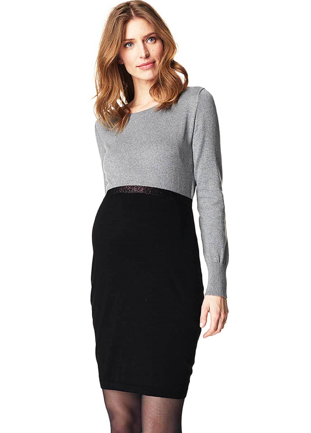 Knitted Black/Grey Colour Block Maternity Dress in by Esprit