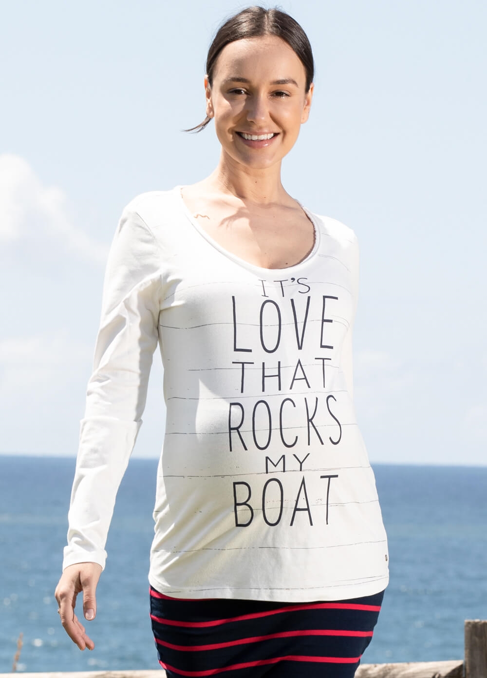 Esprit - Love Rocks My Boat Organic Cotton Tee in Off-White