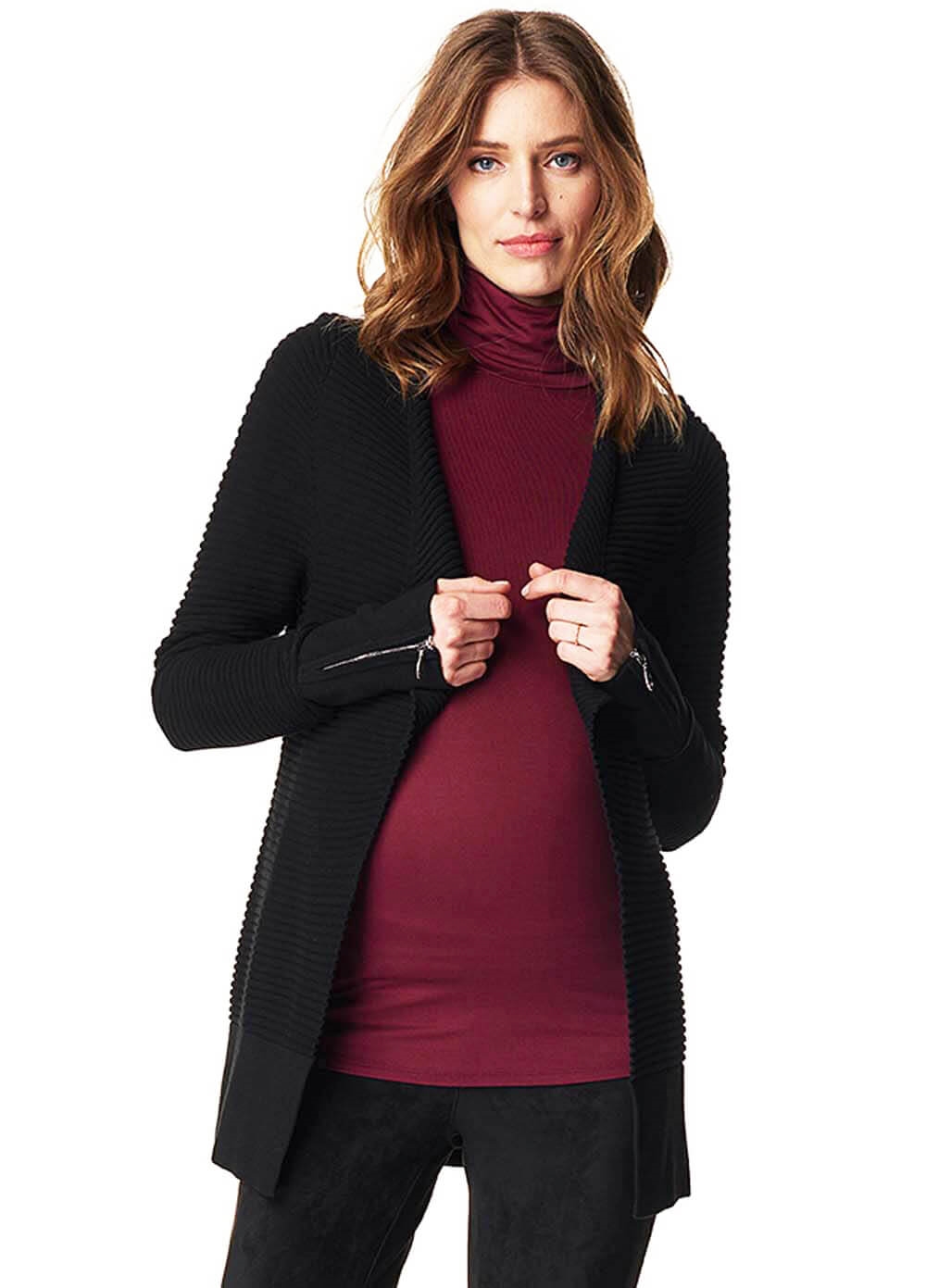 Queen Bee Black Maternity Ribbed Knit Zip Sleeve Cardigan by Esprit