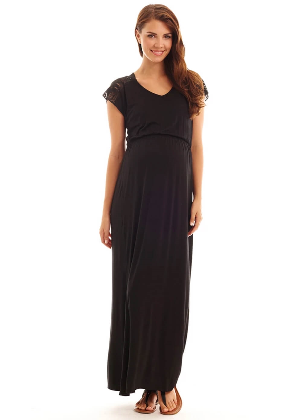 Everly Grey Margaret Maternity Nursing Maxi Dress In Black Queen Bee
