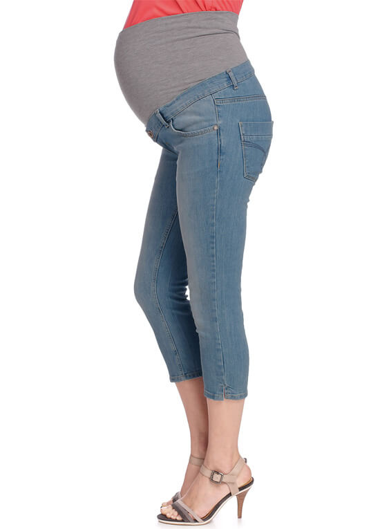 Light Wash Full Panel Maternity Denim Capri Jeans by Esprit