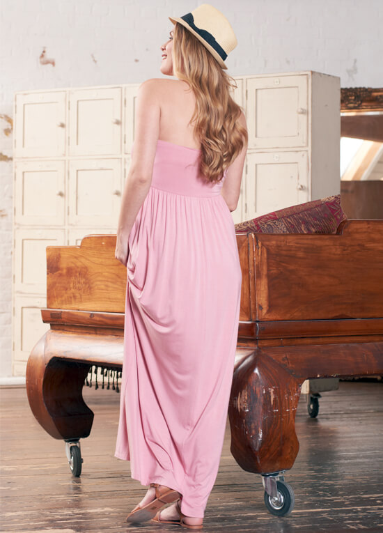 Calista Pink Maternity Nursing Maxi Dress by Floressa Clothing