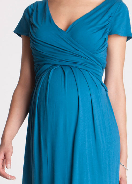 Aqua Blue Draped Maternity Maxi Dress by Seraphine