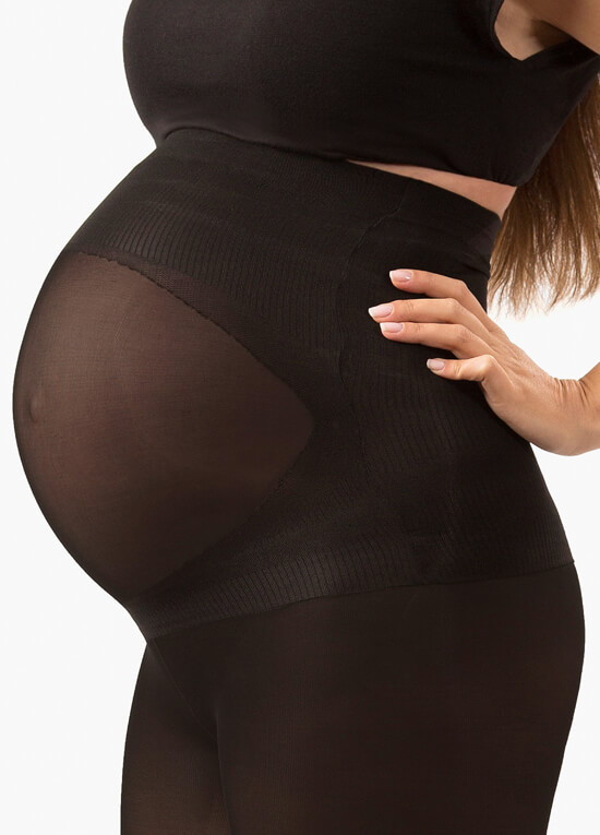 Black Opaque Belly Support Maternity Tights By Blanqi