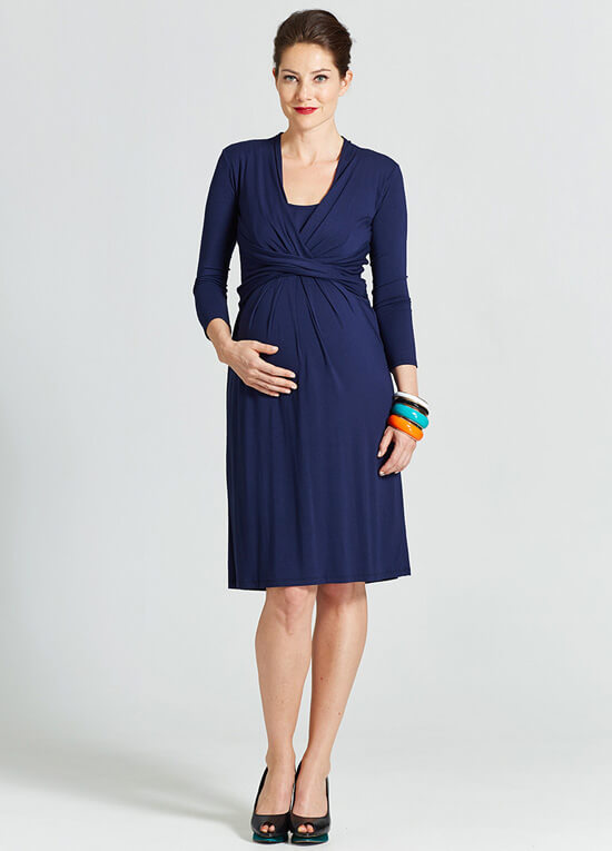 Theory Twist Front Maternity Nursing Dress in Navy by Milky Way