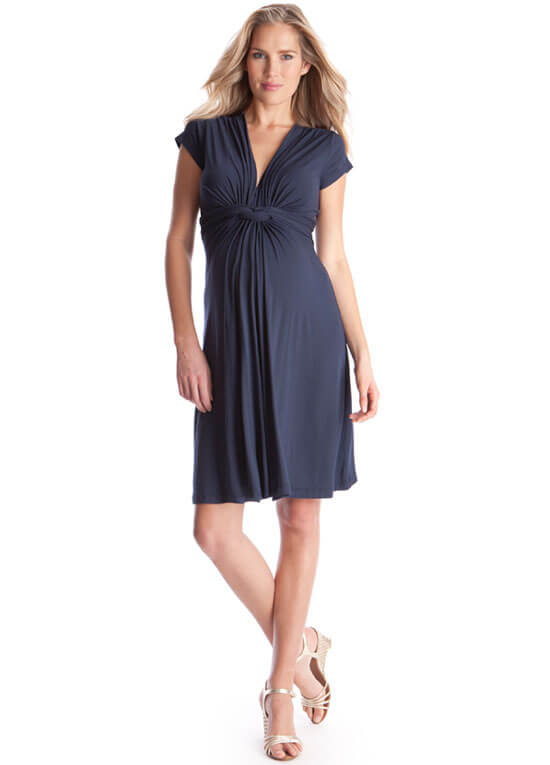 Navy Blue Knot Front Short Sleeve Maternity Dress by Seraphine